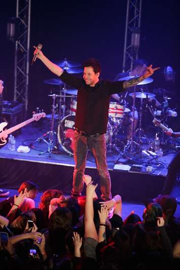 Canadian band Simple Plan on stage at the Olde Walkerville Theatre in a benefit concert presented by Blackburn Radio on February 17, 2016. (Photo by Jason Ploegman)