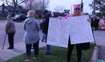 A rally outside Windsor Minor Hockey Association AGM after Dean Lapierre is reinstated as president, April 18, 2017. Photo by Maureen Revait) 