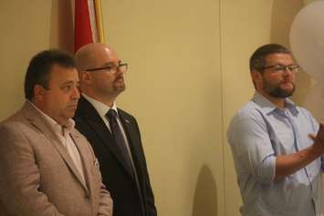 People's Party of Canada candidates, from left, Bill Capes of Essex, Dan Burr of Windsor-Tecumseh and Darryl Burrell of Windsor West attend an appearance by party leader Maxime Bernier at the Ciociaro Club, Tecumseh, September 30, 2019. Photo by Mark Brown/Blackburn News.