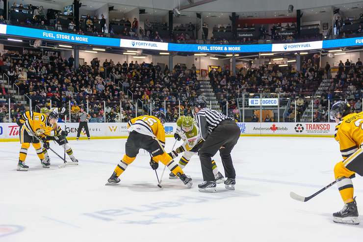 Sarnia Sting host North Bay Battalion, February 25,2024. (Photo by Metcalfe Photography)