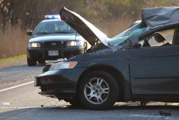 OPP officers investigate a fatal crash on Hwy. 3 near Morse Rd., April 29, 2015. (Photo by Jason Viau)