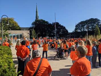 Community members gather outside City Hall ahead of the Every Child Matters March. Sepember 30, 2021. (Photo by Natalia Vega.)