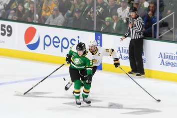 The Sarnia Sting taking on the London Knights in Game 2 of the OHL Western Conference final. 30 April 2023. (Metcalfe Photography)