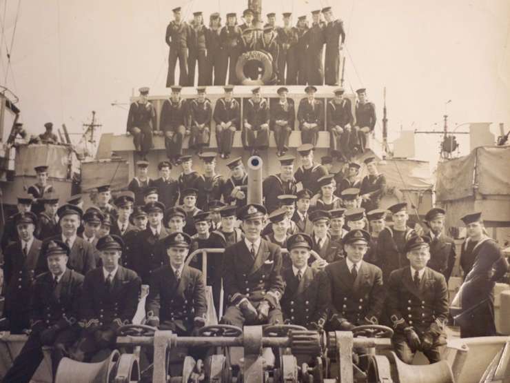 Crew of HMCS Sarnia. From the collection of Lou Howard, MID, RCNVR. Image courtesy of Lambton College.