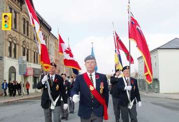 Mount Forest Legion Branch 134 Colour Party marches to the Cenotaph. (file photo by Campbell Cork)