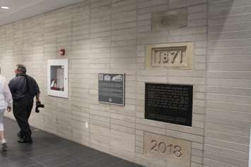 The cornerstone of the New Windsor City Hall, plus those of its two predecessors, are displayed on May 26, 2018. Photo by Mark Brown/Blackburn News.