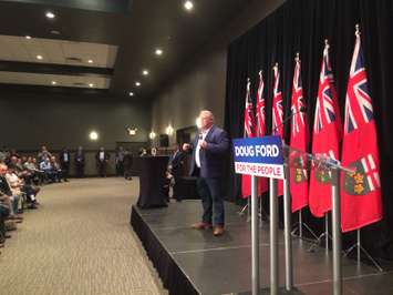 PC Leader Doug Ford speaks during a rally at the John D. Bradley Centre in Chatham, April 20, 2018. (Photo by Paul Pedro)