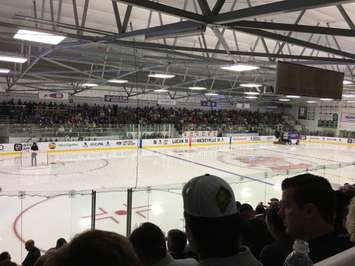 A look at the crowd filling up the Lucan Community Memorial Arena just prior to puck drop. (Photo by Ryan Drury)
