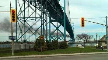 Vehicle fire on the Ambassador Bridge April 14, 2015. (Photo courtesy of Shaun Campbell)