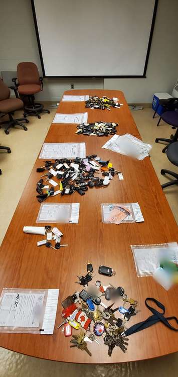 Police seized eight vehicles and over 175 vehicle keys that had been stolen from dealerships within London and Middlesex County. (Photo courtesy of the OPP)