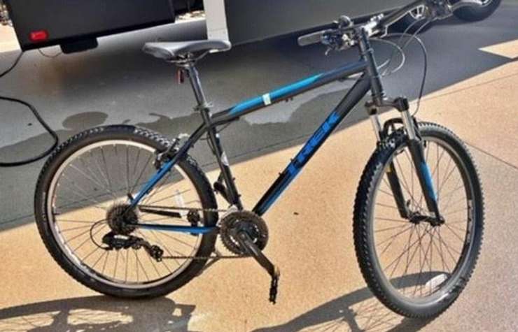 Black and blue Trek bicycle reported stolen. July 9, 2024. (Photo courtesy of Lambton OPP) 