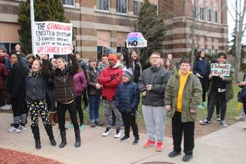 Walkerville Collegiate students demonstrate on April 4, 2019. Photo by Mark Brown/Blackburn News.
