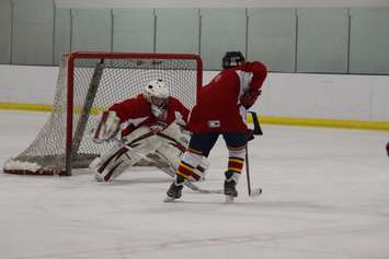 Students at the FJ Brennan Centre of Excellence & Innovation Hockey Canada Skills Academy take part in practice, March 5, 2015. (Photo by Mike Vlasveld)