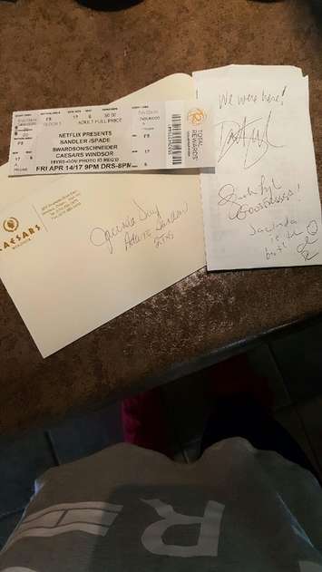 Left behind at the restaurant by Adam Sandler and David Spade. (Photo courtesy of Jacinda Day)