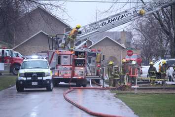 Chatham-Kent firefighters respond to a house fire in Blenheim on March 24, 2016. (Photo by Ricardo Veneza)