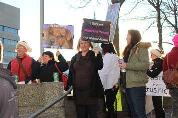Protesters outside the courthouse hoping for justice for the dog Justice, December 24, 2015. (Photo by Maureen Revait) 