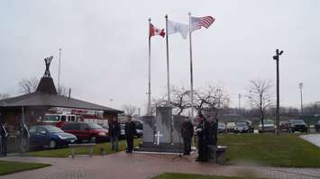 Members of the community gathered at the Aamjiwnaang First Nation Cenotaph in Sarnia Tuesday for the annual Remembrance Day ceremony. November 10, 2015 (BlackburnNews.com Photo by Briana Carnegie)