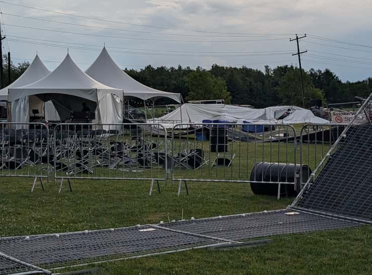 Storm damage seen at the Essex Sports Centre Complex, July 3, 2026. Photo by Isabella Milner/Blackburn Windsor Summer Road Crew.