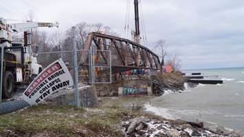 The Cull Drain Bridge is dismantled and removed. November 27, 2014 (Blackburnnews.com photo by Jake Jeffrey)