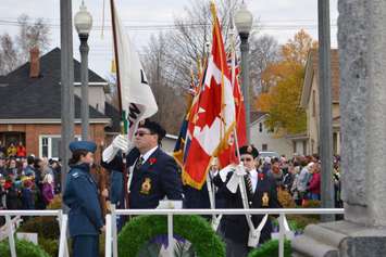 Colour guard leads the parade into the Port Elgin Cenotaph. (Photo - Jordan MacKinnon)