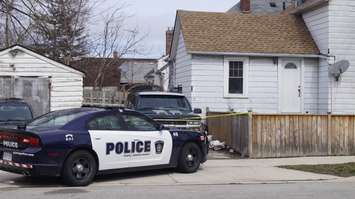 Sarnia police at the scene of a shooting in the area of Proctor Street and Talfourd Street. March 24, 2023. (Photo by Natalia Vega)