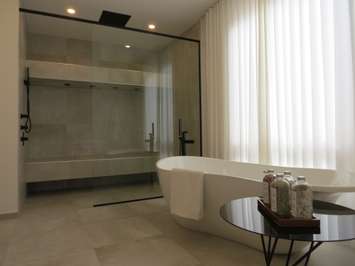 The master suit bathroom at the Dream Lottery home at 1456 Byron Baseline Rd. (Photo by Miranda Chant, Blackburn News)