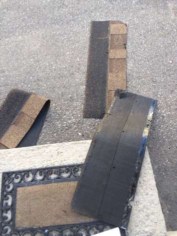 Shingles torn off by wind in Chatham-Kent. March 8, 2017. (Photo courtesy of Cady Bisschop via Twitter)