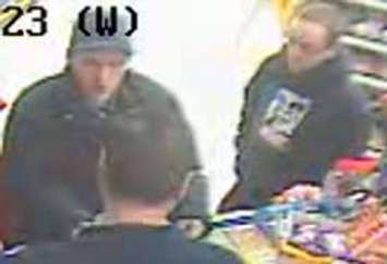 The Amherstburg Police Service is looking for three people, caught on surveillance at a Mac's Milk convenience store in Tecumseh, January 13, 2017. (Photo courtesy the Amherstburg Police Service)