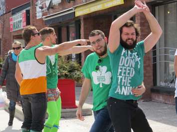 St. Patrick's Day revellers on Richmond Row, March 17, 2017. (Photo by Miranda Chant, Blackburn News.)
