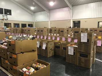 Non-perishable food items and other donations for Petrolia's Christmas For Everyone campaign. December 2020. (BlackburnNews.com photo)