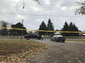 An older man was hit by a red pickup truck on Grand Avenue West between Campus Parkway and Fergie Jenkins Parkway. Nov 19, 2019. (Photo by Paul Pedro)