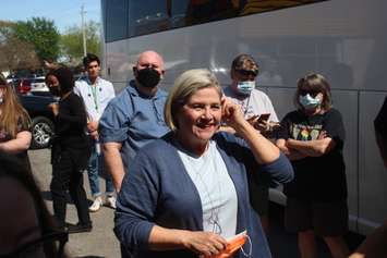 Ontario NDP Leader Andrea Horwath campaigns in Essex, May 12, 2022. Photo by Mark Brown/WindsorNewsToday.ca.