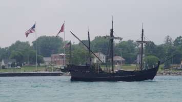 Columbus replica ships pass underneath the Blue Water Bridge June 30, 2015 (BlackburnNews.com Photo by Briana Carnegie)