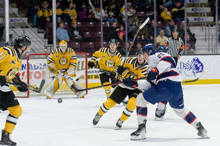 Saginaw at Sarnia Sting, February 17, 2025. Photo by Metcalfe Photography. 