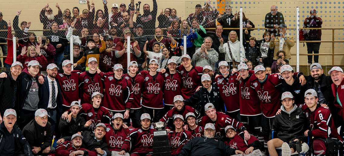 The Chatham Maroons celebrate after winning the GOJHL's Western Conference Final. (Photo via the Greater Ontario Junior Hockey League on Facebook / Josh Mailloux Photography)