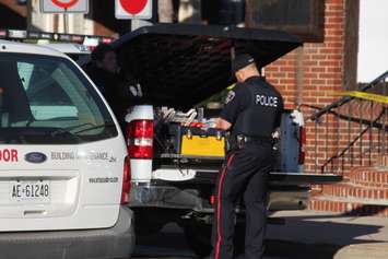 Police investigate after a girl was hit by a vehicle at Tecumseh Rd. W and Dougall in Windsor. (Photo by Adelle Loiselle)