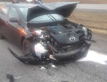 A vehicle involved in a four-vehicle collision on Hwy. 40 in Sarnia. 28 January 2020. (Photo provided by Lambton OPP)