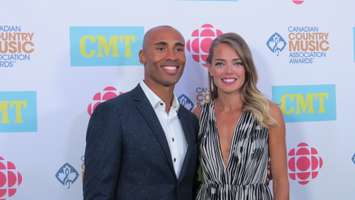 London decathlete and Olympic bronze medal winner, Damian Warner and Olympian Melissa Bishop at the CCMA Awards in London, September 11, 2016. (Photo by Miranda Chant, Blackburn News)