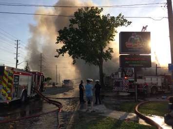 Firefighters respond to a massive blaze at the former Hook's Restaurant at Wharncliffe Rd. and Southdale Rd. in London, May 29, 2018. (Photo by Scott Kitching, BlackburnNews.com)