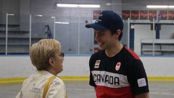 Michael Marinaro speaks to a fan during a meet-and-greet at the Point Edward Arena. June 3, 2018. (Photo by Colin Gowdy, BlackburnNews)