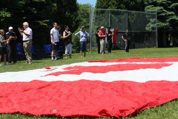 A Canadian flag set to greet the Canadian Snowbirds at Gregory Drive Public School, June 21, 2016 (Photo by Jake Kislinsky)