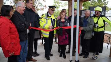 Local dignitaries gather to celebrate completion of the Howard Watson Nature Trails Gateway Project off Michigan Ave.  October 20, 2016 BlackburnNews.com photo by Leeya Morrow.