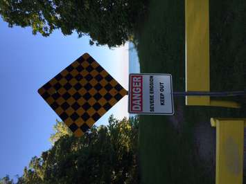 The City of Sarnia has barricaded Blackwell Sideroad Beach from the public and posted danger signs around the property due to severe erosion. October 5, 2016 BlackburnNews.com photo by Sue Storr.