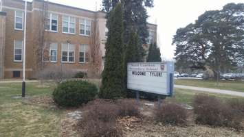 Outside North Lambton Secondary School before Tyler McGregor's ceremony. April 3, 2018. (Photo by Colin Gowdy, Blackburn News)