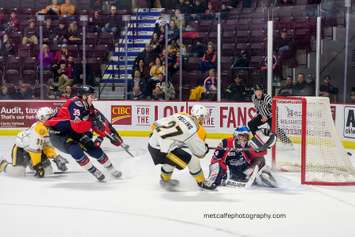 The Windsor Spitfires take on the Sarnia Sting, March 29, 2018. (Photo courtesy of Metcalfe Photography)
