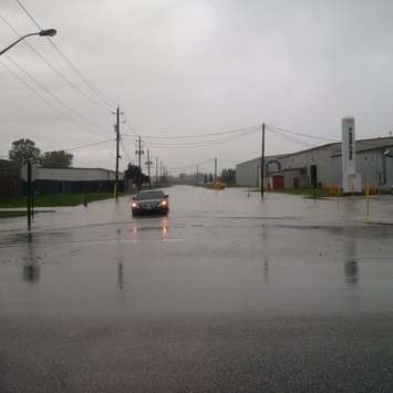 A record rainfall in Tecumseh causes flooding in the town on September 29, 2016. (Photo courtesy OPP)