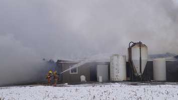 Livestock Barn Fire on Confederation Line in Plympton-Wyoming Jan 31, 2017. BlackburnNews.com photo by Melanie Irwin.