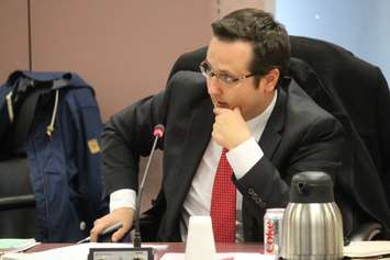 Councillor Irek Kusmierczyk is pictured asking questions of delegates as Windsor city council debates hiring an in-house auditor general on October 29, 2015. (Photo by Ricardo Veneza)