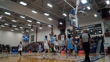 The Lambton Lions men's basketball team takes on the George Brown Huskies at the OCAA Men's Basketball Championships from Lambton College. 6 March 2020. (BlackburnNews.com photo by Colin Gowdy)