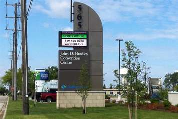 Sign outside the John D. Bradley Convention Centre in Chatham. (File Photo by Dave Richie)